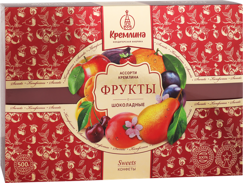 

Конфеты Кремлина Ассорти Фрукты шоколадные 500 г дизайн в ассортименте