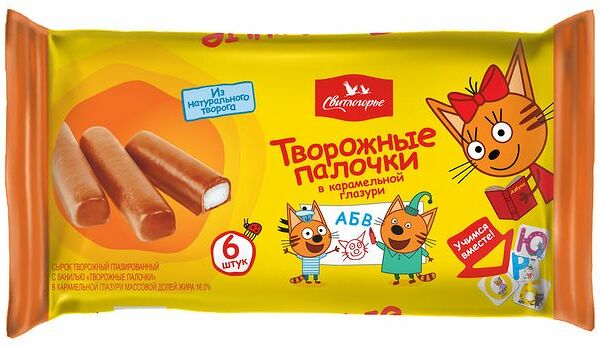 Творожные палочки Свитлогорье Kids Три кота в карамельной глазури 16% 180 г