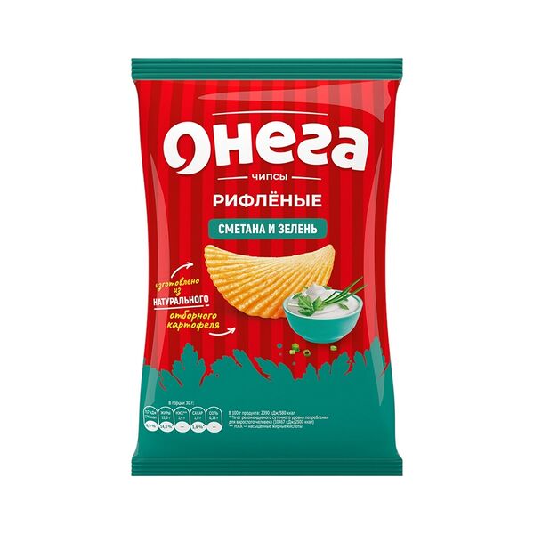 Чипсы рифленые из сырого картофеля Онега со вкусом сметаны и зелени