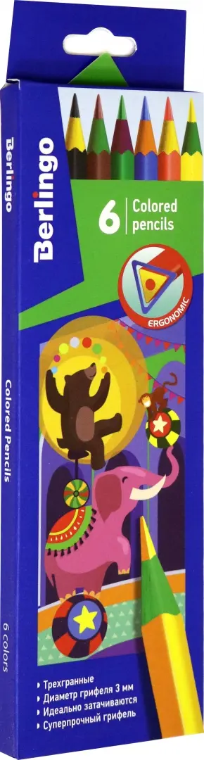 

Карандаши Berlingo цветные трехгранные 6 цветов