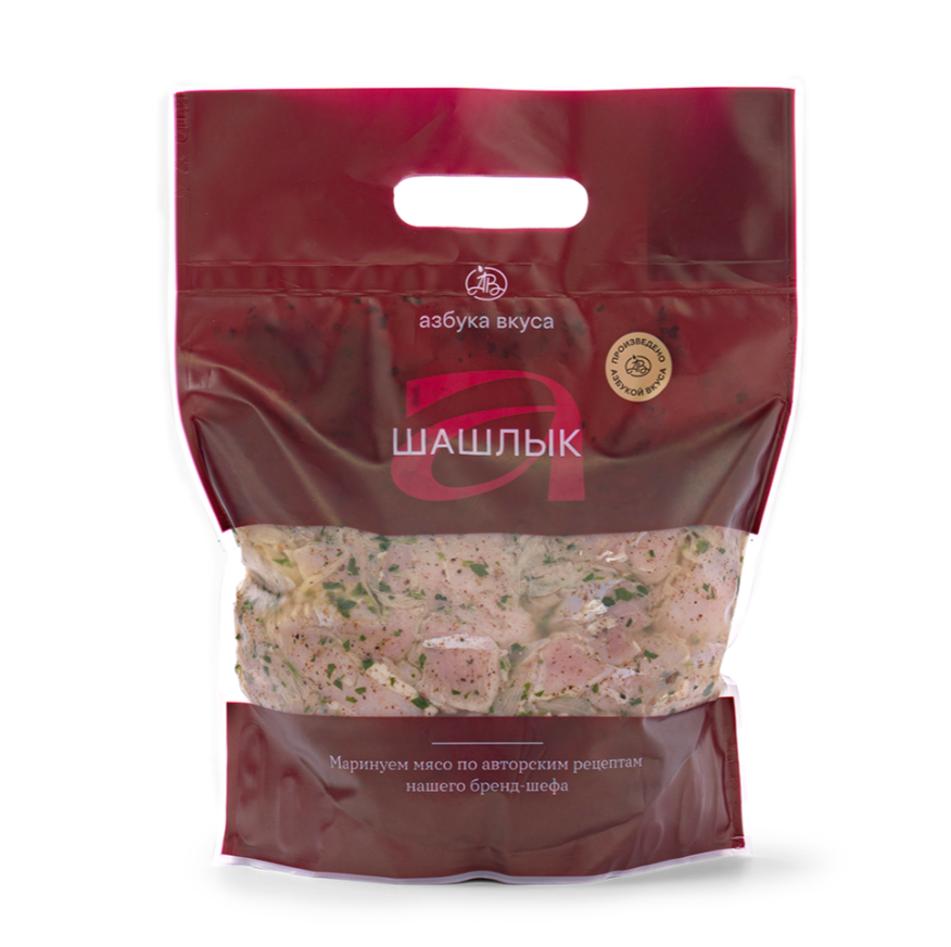 

Шашлык охлажденный Азбука Вкуса из филе бедра цыпленка-бройлера в восточном маринаде вес