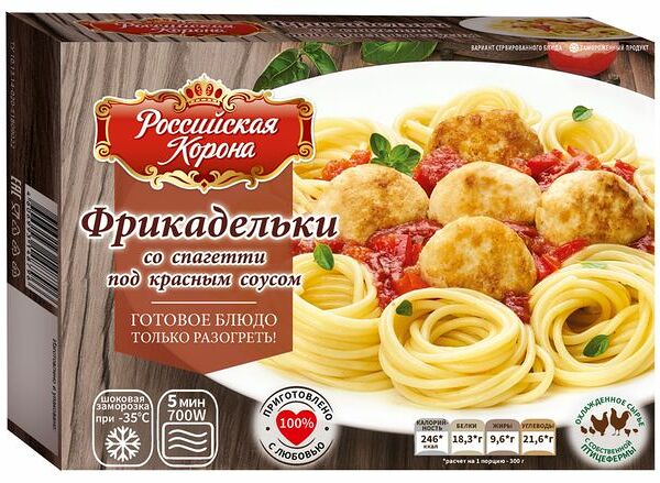 Фрикадельки со спагетти под красным соусом ТМ Российская корона 300 г