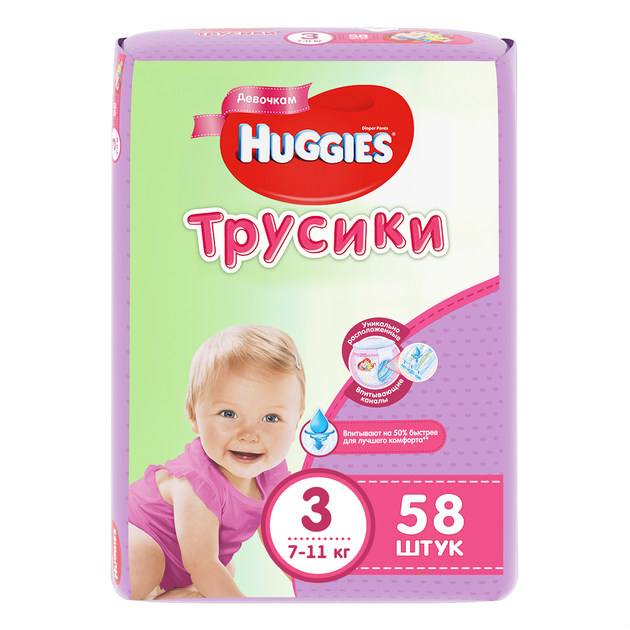 

Трусики-подгузники Huggies для девочек 3-M 6-11 кг 58 шт. дизайн упаковки в ассортименте