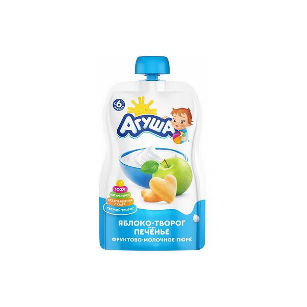 Пюре фруктовое Агуша Pouch-pack яблоко творог печенье 90 ДП