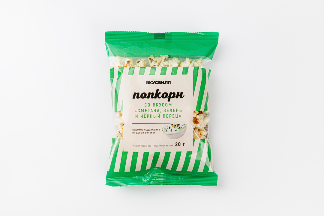 

Попкорн ВкусВилл Сметана зелень и черный перец 20 г