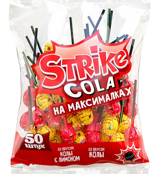 Карамель на палочке Strike Cola на максималках Кола и лимон 565 г