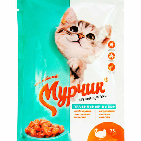 Корм для кошек Мурчик с индейкой в соусе, 75 г