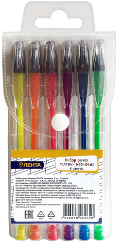 

Набор гелевых ручек ЛЕНТА 6 цветов, 6шт