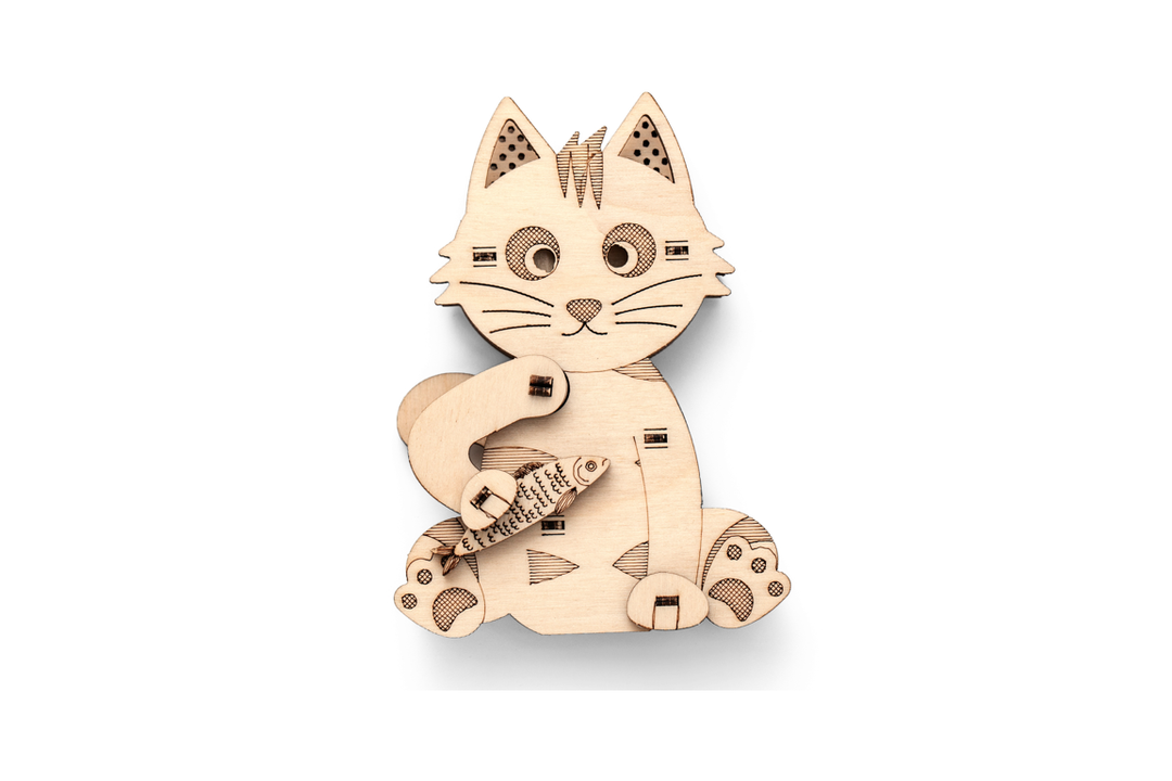 

Деревянный конструктор 3d пазл Drovo Кот фин