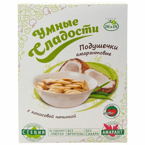 Подушечки Di&Di Умные сладости с кокосовой начинкой и стевией амарантовые без глютена, 220г