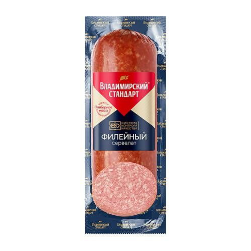 Колбаса Владимирский стандарт Сервелат Филейный варено-копченая 270 г