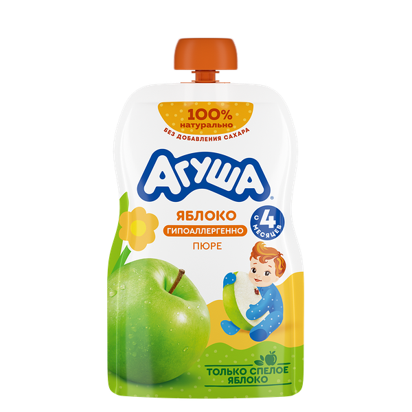 Пюре фруктовое детское Агуша Яблоко гипоаллергенное в мягкой упаковке с 4 месяцев 90 г