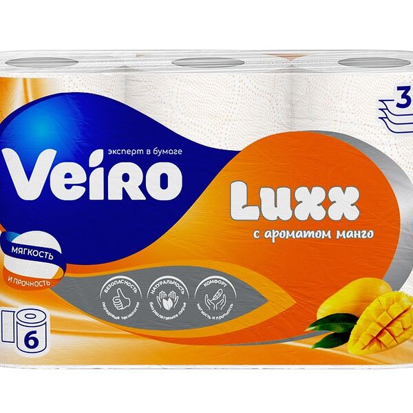 Бумага туалетная Veiro Luxoria Aroma Свежесть манго 3-слойная 6 рулонов