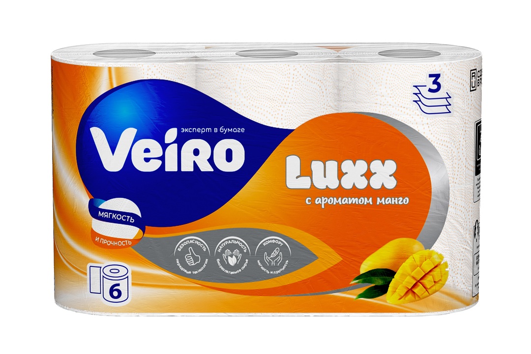

Бумага туалетная Veiro Luxoria Aroma Свежесть манго 3-слойная 6 рулонов