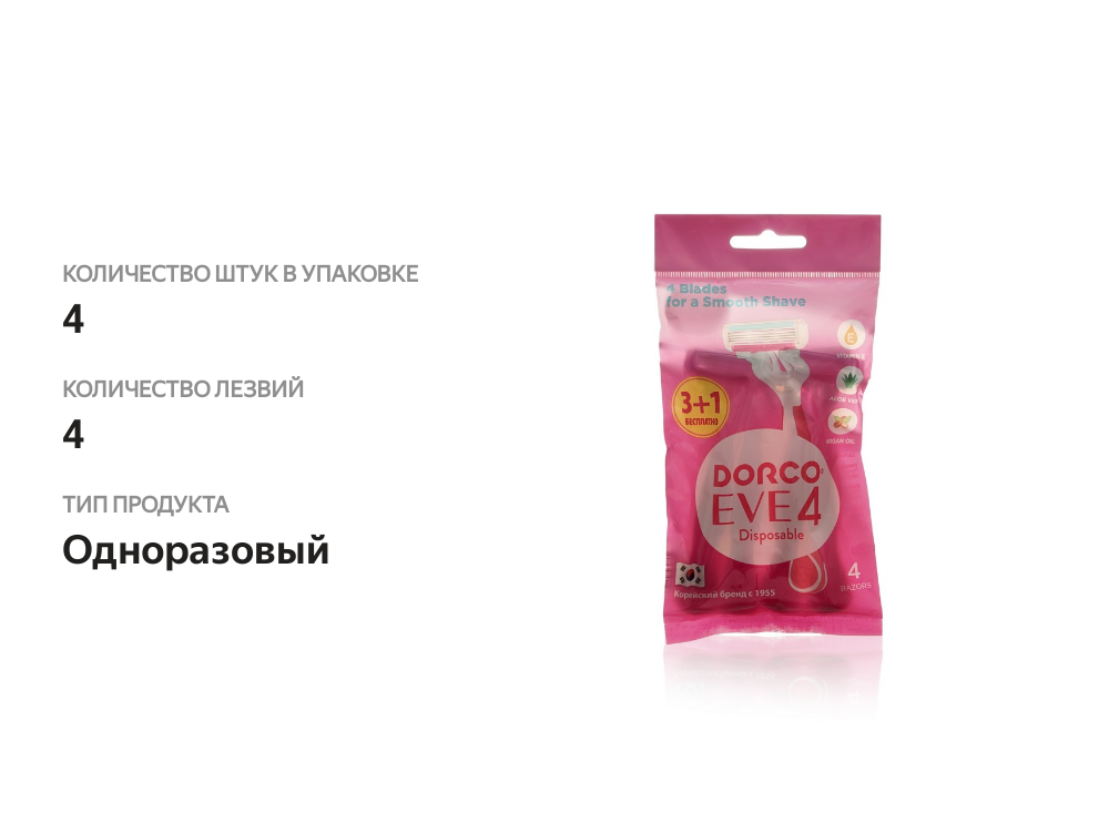 

Женский одноразовый станок для бритья Dorco Eve 4 лезвия 4 шт