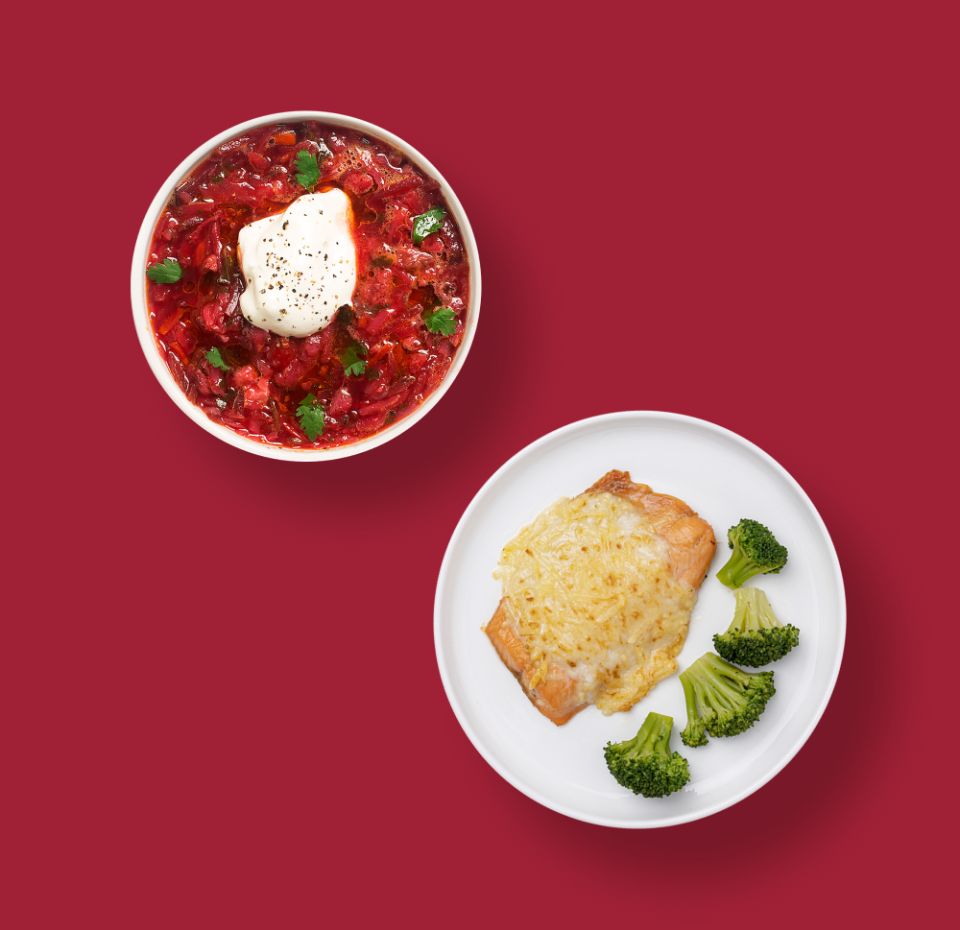 

Ланч Борщ 270 г Уже Готово + Горбуша филе-кусок под сырной шапкой Азбука Life 195 г