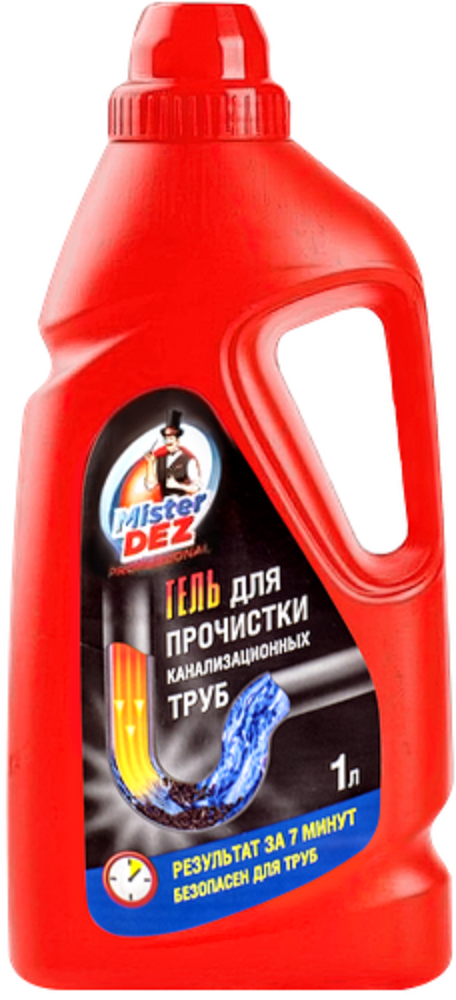 

Гель для прочистки канализационных труб Mister Dez всех видов с гипохлоритом 1000 мл