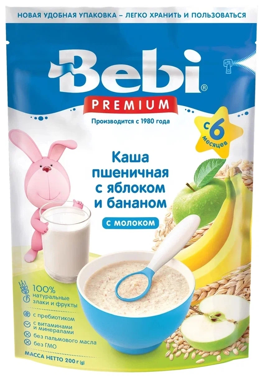 

Каша Bebi Premium молочная пшеничная с яблоком и бананом с 6 месяцев 200 г