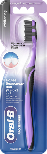 

Зубная щетка Oral-B Pro 3D White с древесным углем средней жесткости, цвет в ассортименте, 1 шт.