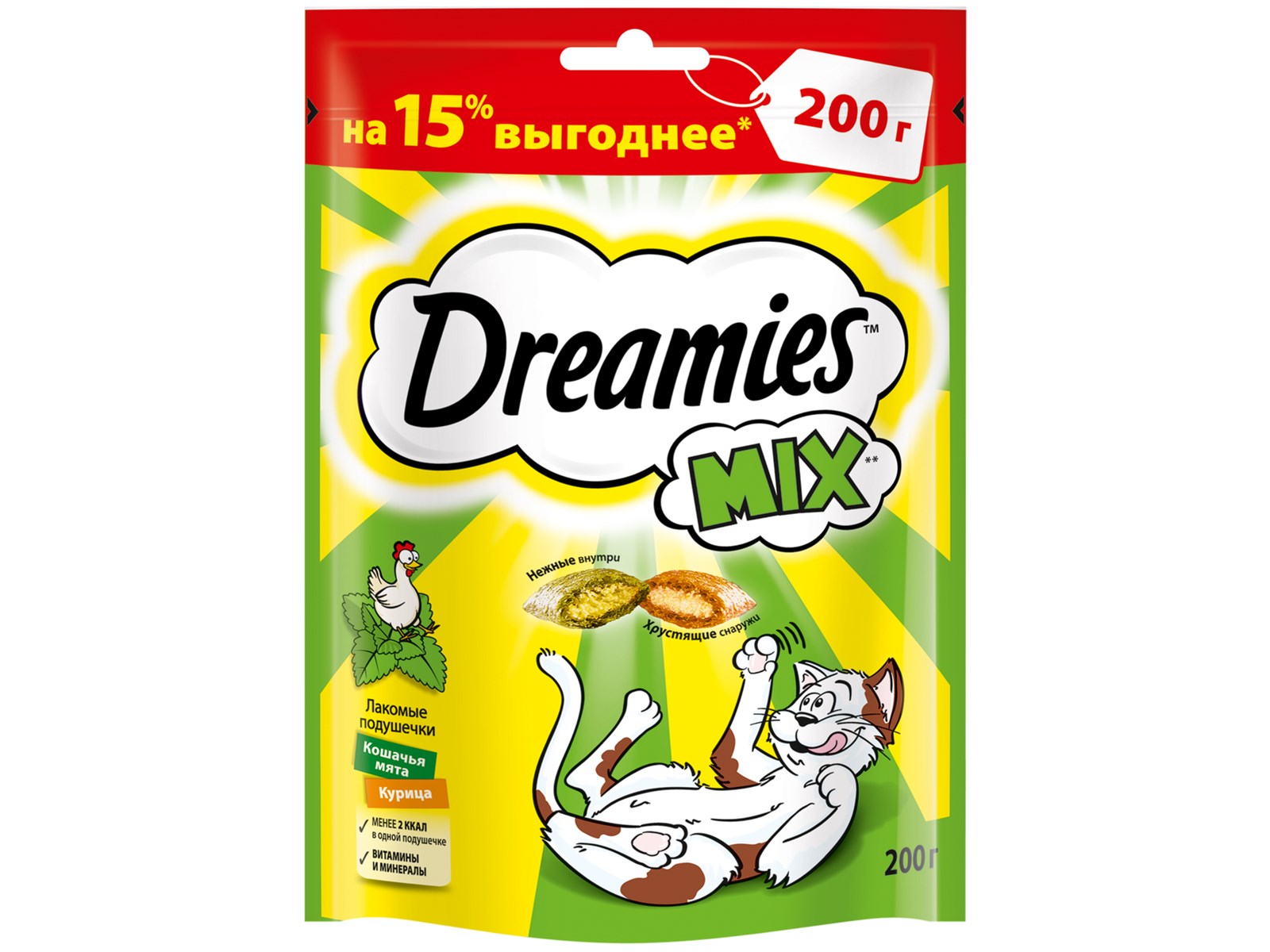 

Лакомство для кошек Dreamies Mix с курицей и кошачьей мятой 200 г