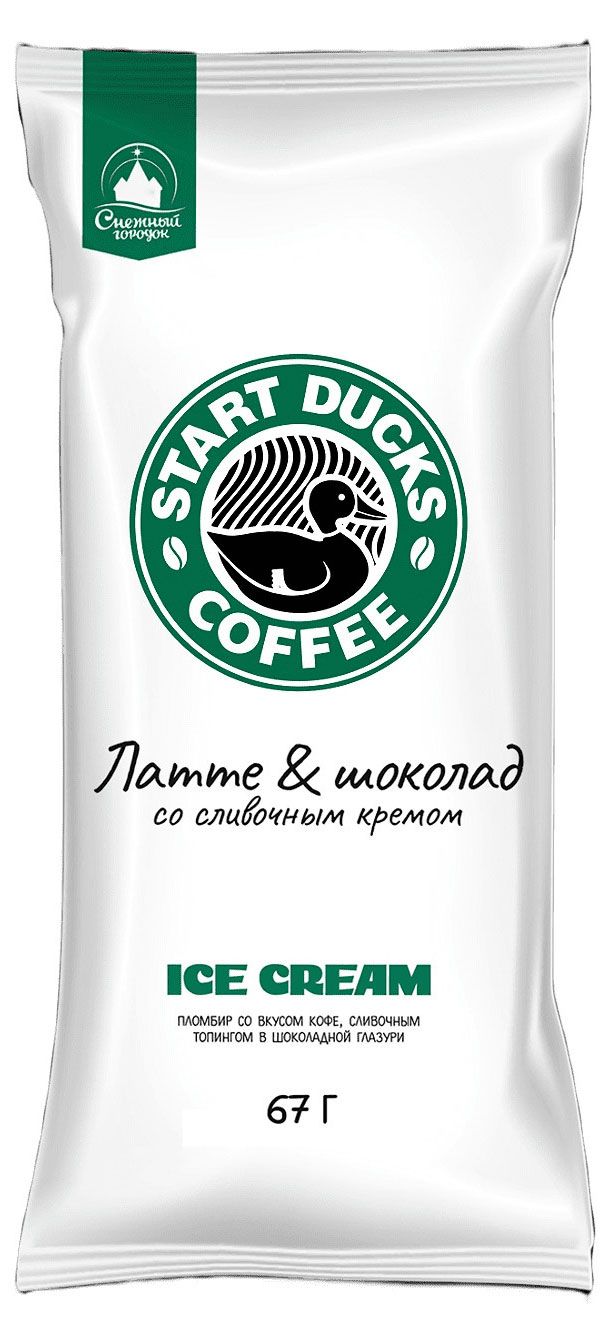 

Мороженое пломбир Снежный городок Start ducks Кофе со сливочным кремом, в шоколаде 12%, 67 г