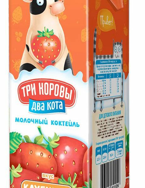 Коктейль молочный Три коровы Два кота клубничный 2.5%, 0.95 л