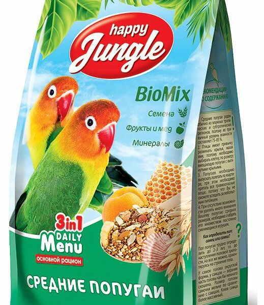 Happy Jungle Корм для средних попугаев Злаковое ассорти 500 г