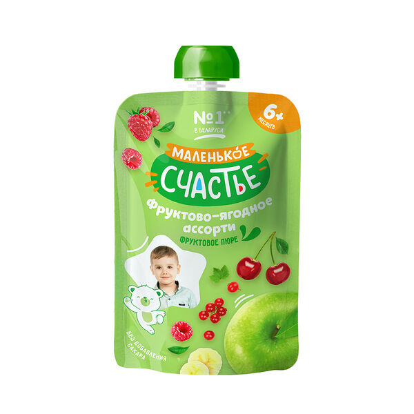 Пюре фрукт-ягод Маленькое счастье Ассорти 90г ДП