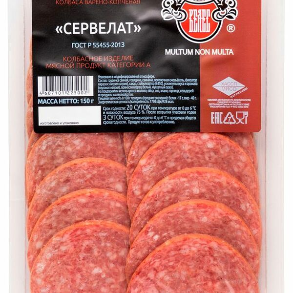 Колбаса сырокопченая Велес Сервелат нарезка 150 г