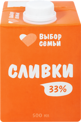 Сливки ультрапастеризованные Выбор Семьи 33% без змж 500 мл