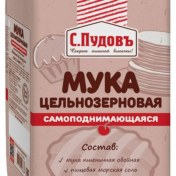 Мука пшеничная С. Пудовъ цельнозерновая самоподнимающаяся, 1кг