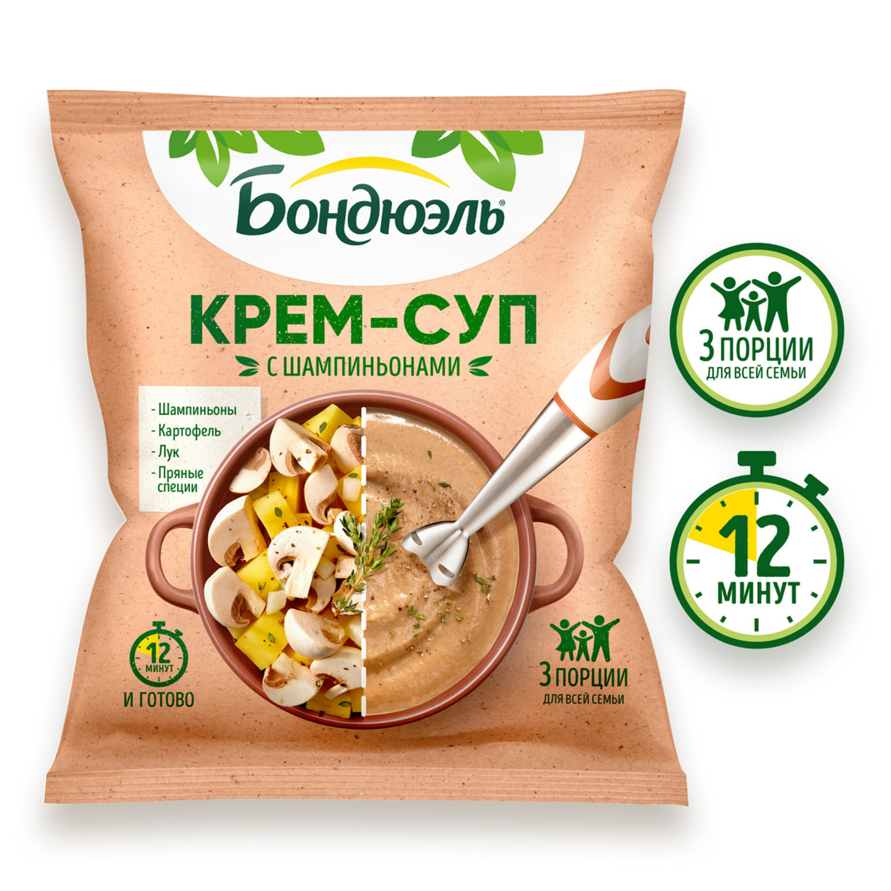 

Овощи замороженные Бондюэль, крем-суп с шампиньонами, 350 г