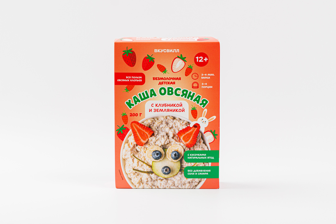 

Каша овсяная ВкусВилл безмолочная детская с клубникой и земляникой 200 г