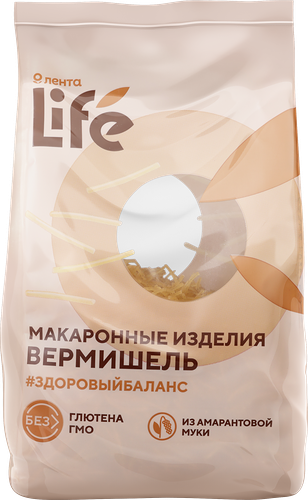 Макароны безглютеновые Лента LIFE Вермишель из кукурузной муки с добавлением амарантовой 250 г