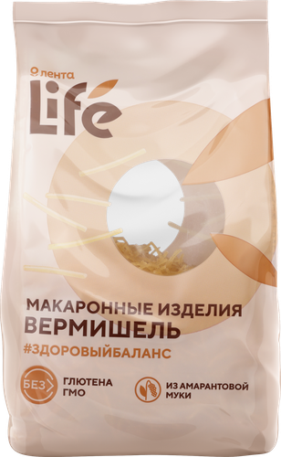 

Макароны безглютеновые Лента LIFE Вермишель из кукурузной муки с добавлением амарантовой 250 г
