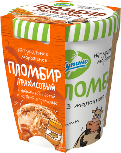 

Мороженое Купино Из молочного края пломбир арахисовый с соленой карамелью 16.6% 270 г