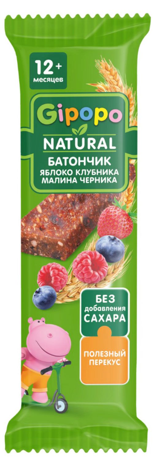 

Батончик злаково-фруктовый Gipopo яблоко клубника малина черника с 12 мес 20 г