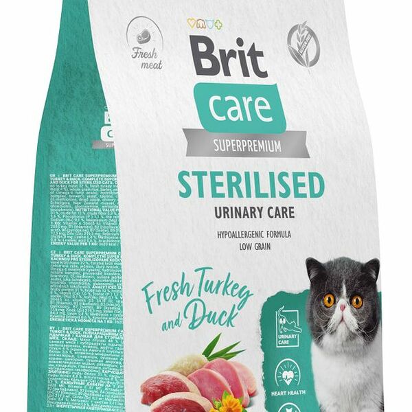Сухой корм Brit Care Cat Sterilised Urinary Care для стерилизованных кошек​, профилактика МКБ, с индейкой и уткой 1500 г