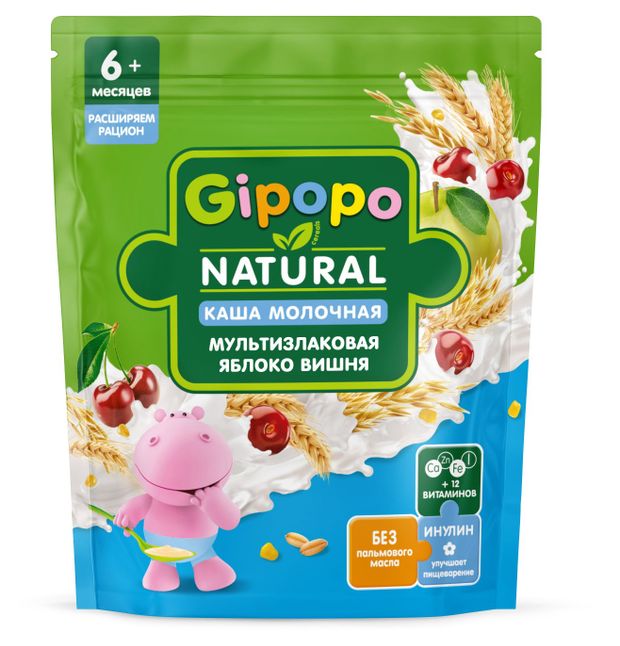 

Каша сухая молочная Gipopo мультизлаковая яблоко вишня с 6 месяцев 170 г
