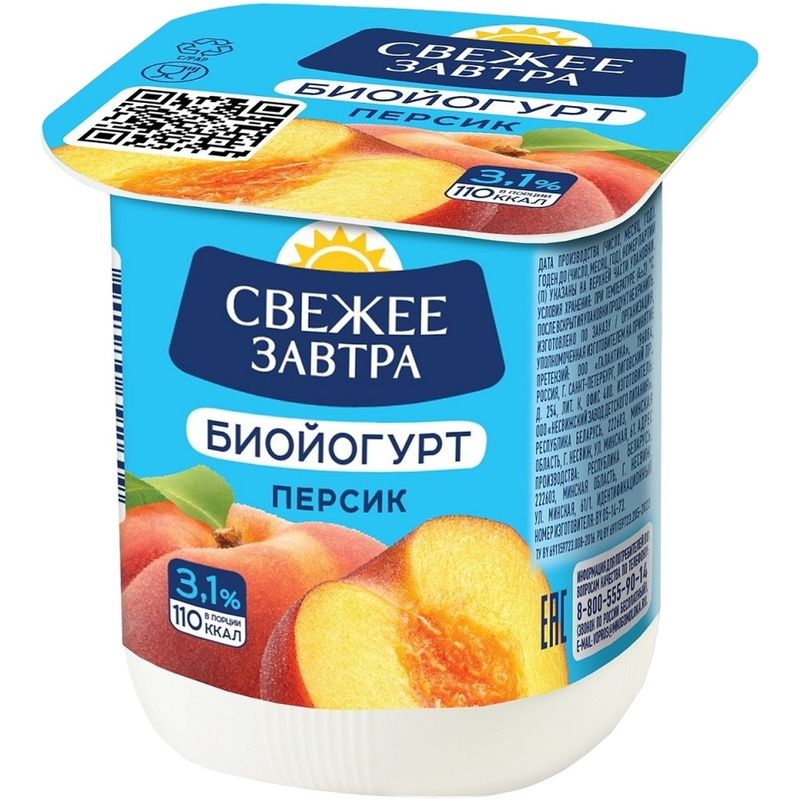 

Биойогурт Свежее Завтра персик 3.1% 125 г