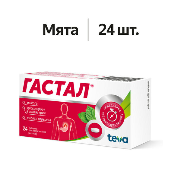 Гастал таблетки для рассасывания мятные 24 шт