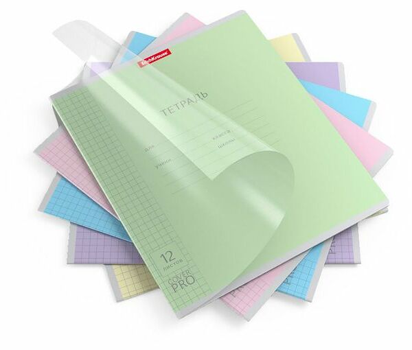 Тетрадь Erich Krause однотонная с обложкой в клетку, 12 л в ассортименте