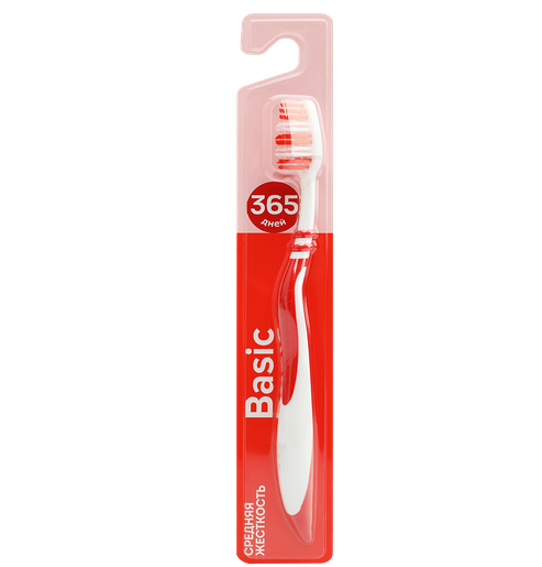 Зубная щетка 365 дней средней жесткости, цвет в ассортименте, 1 шт.