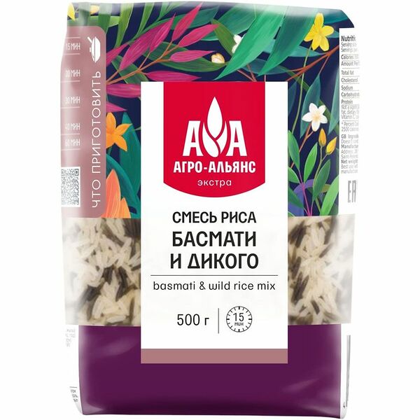 Рис Агро Альянс Экстра Басмати и Дикий шлифованный длиннозерный