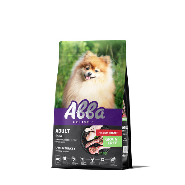 Сухой корм Abbа Adult на основе свежего мяса для взрослых собак мелких пород, с ягненком и индейкой 400 г