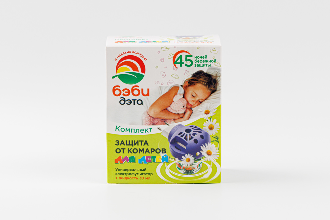 

Детский комплект Бэби Дэта от комаров: жидкость 30 мл электрофумигатор 45 ночей цвет в ассортименте
