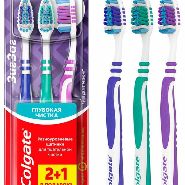 Зубная щетка Colgate Зиг Заг средняя 3 шт в ассортименте 