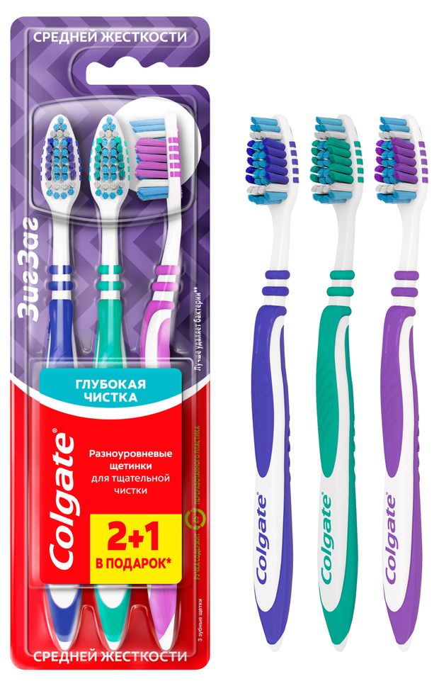 

Зубная щетка Colgate Зиг Заг средняя 3 шт в ассортименте