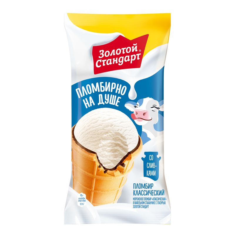 

Мороженое Золотой стандарт Классический пломбир стаканчик БЗМЖ 95 г