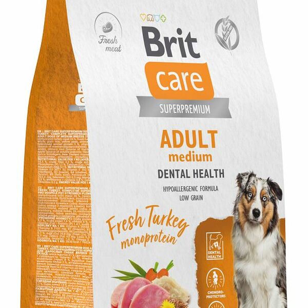 Сухой корм для собак средних пород Brit Care Dog Adult Dental Health с индейкой 1,5 кг